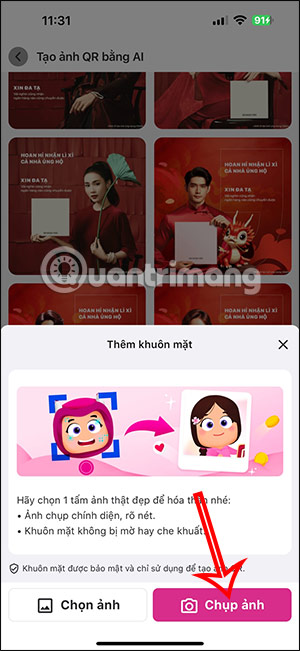 Tải ảnh cá nhân lên Momo