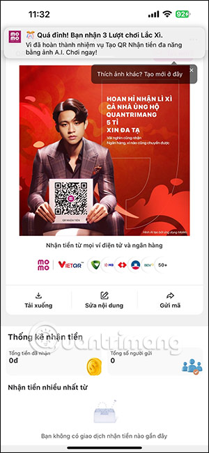 Tải ảnh QR bằng hình AI trên Momo