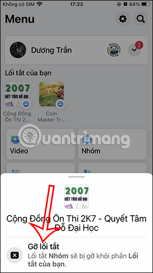Chọn gỡ lối tắt nhóm chat Facebook