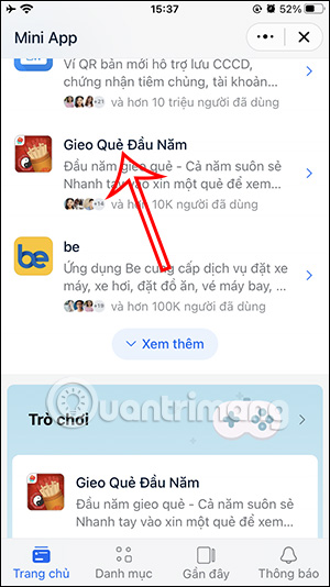 Tiện ích Gieo quẻ đầu năm Zalo