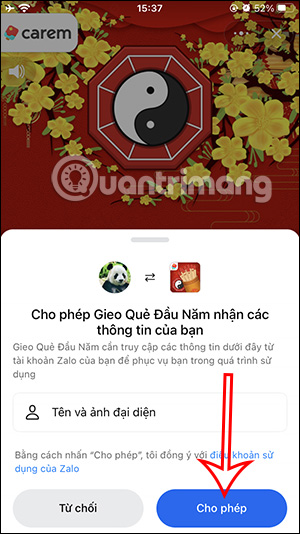 Truy cập thông tin Zalo