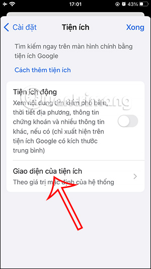 Chỉnh giao diện tiện ích Google trên iPhone