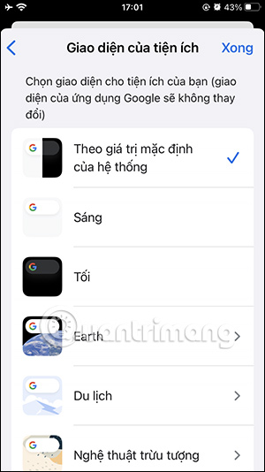 Các chủ đề tiện ích Google trên iPhone