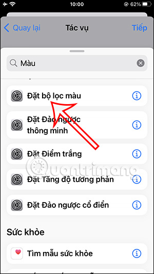 Tắc vụ đặt bộ lọc màu