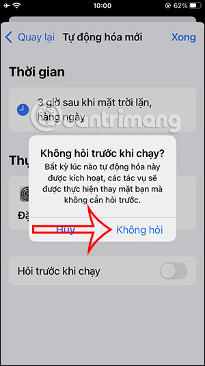 Không hỏi khi chạy tác vụ