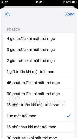 Chọn thời gian mặt trời mọc