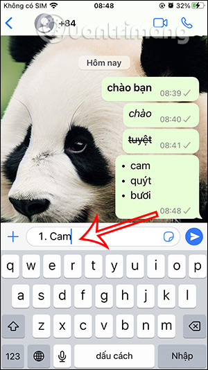 Số thứ tự trong WhatsApp