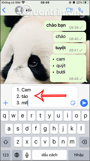 Tạo danh sách số thứ tự trong WhatsApp