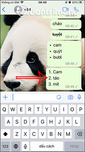Danh sách số thứ tự WhatsApp