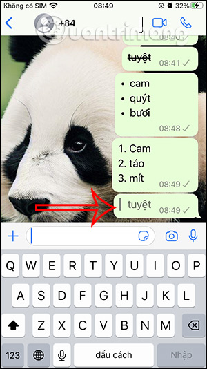 Khối trích dẫn trong WhatsApp