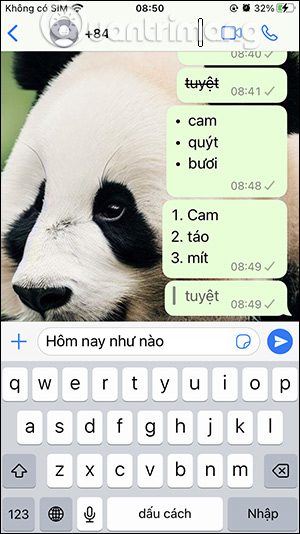 Nhập tin nhắn WhatsApp