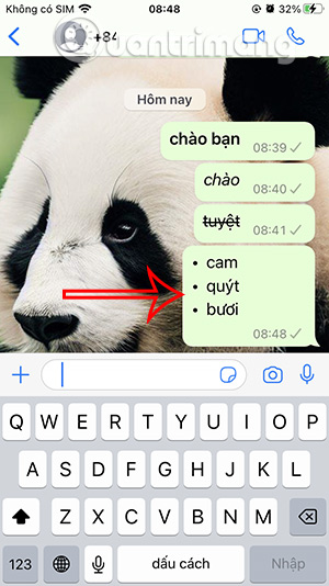Tin nhắn danh sách trong WhatsApp