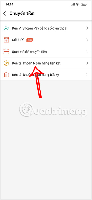 Chuyển tiền từ ví ShopeePay sang ngân hàng