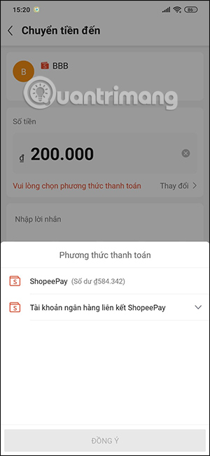 Phương thức chuyển tiền từ ShopeePay