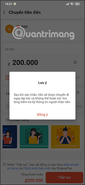 Lưu ý chuyển tiền từ ShopeePay