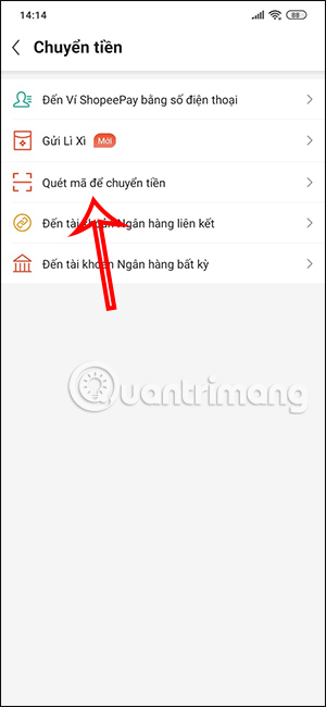 Chuyển tiền từ ShopeePay bằng mã QR
