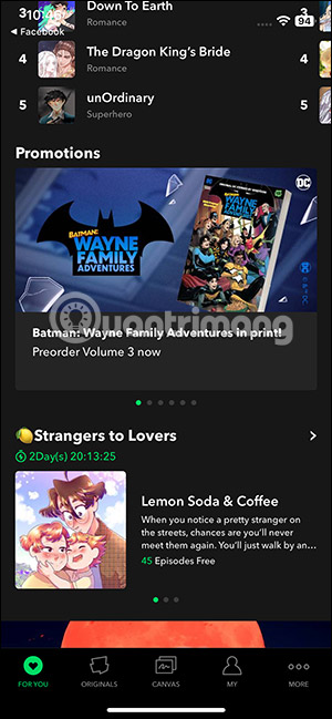 Giao diện Naver Webtoon