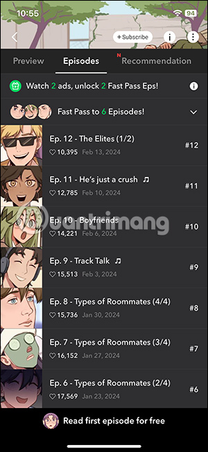 Tập truyện trên Naver Webtoon