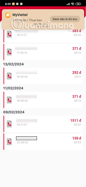 Lịch sử cuộc gọi My Viettel