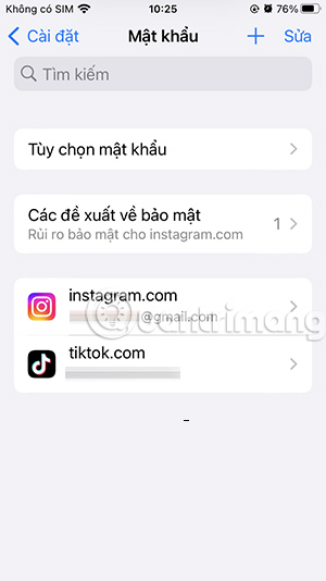 Mật khẩu đã lưu trên iPhone