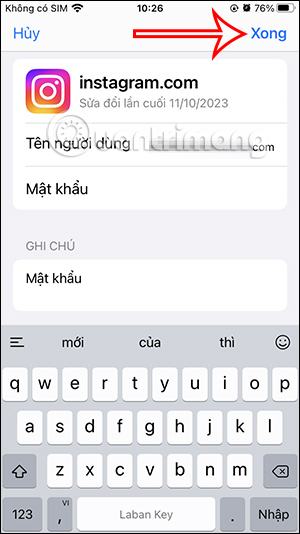 Nhập ghi chú cho mật khẩu lưu trên iPhone