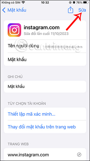 Sửa ghi chú cho mật khẩu lưu trên iPhone