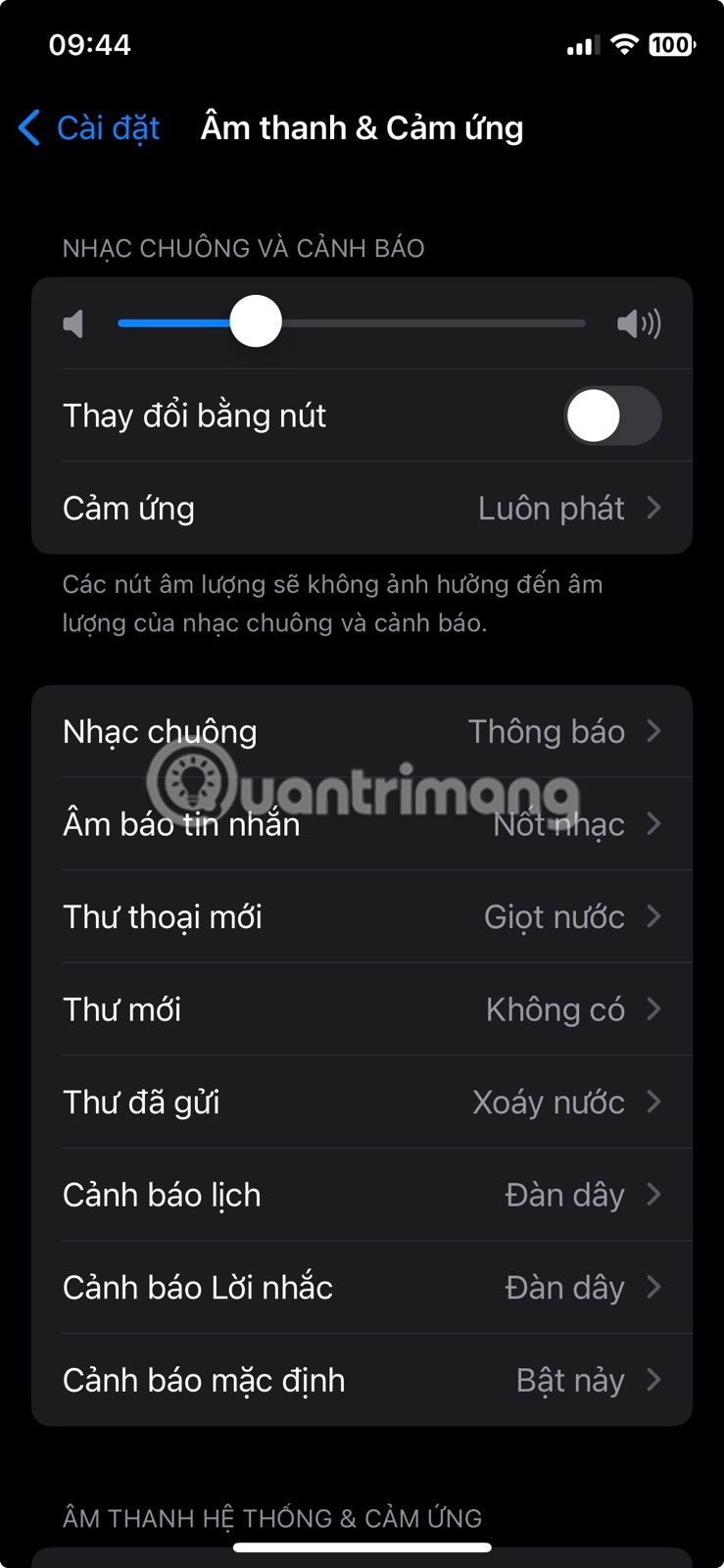 Điều chỉnh thanh trượt Nhạc chuông và Cảnh báo