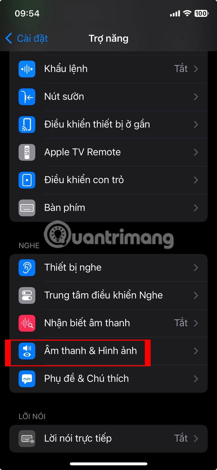 Đi tới Cài đặt > Trợ năng > Âm thanh & Hình ảnh
