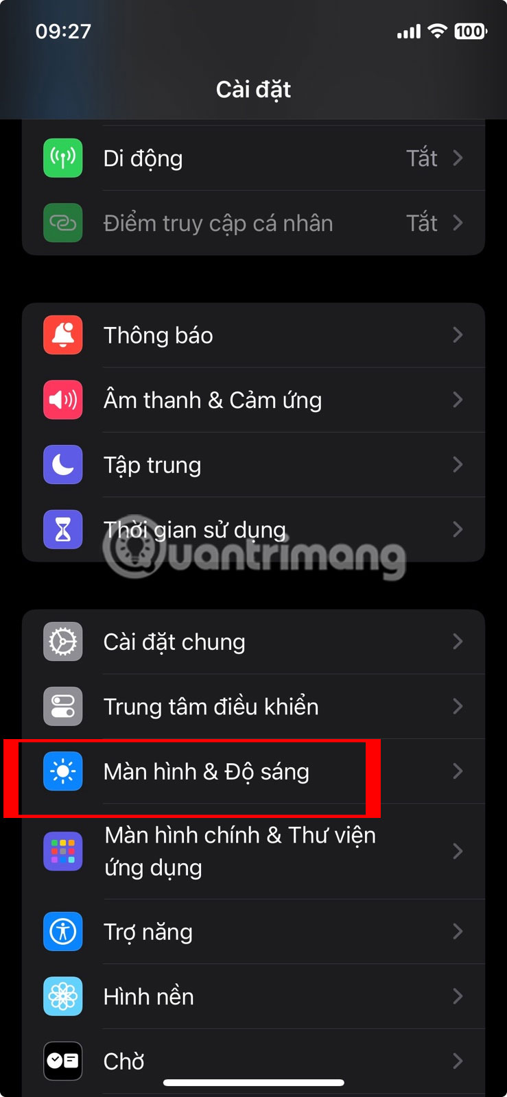 Chọn Màn hình & Độ sáng