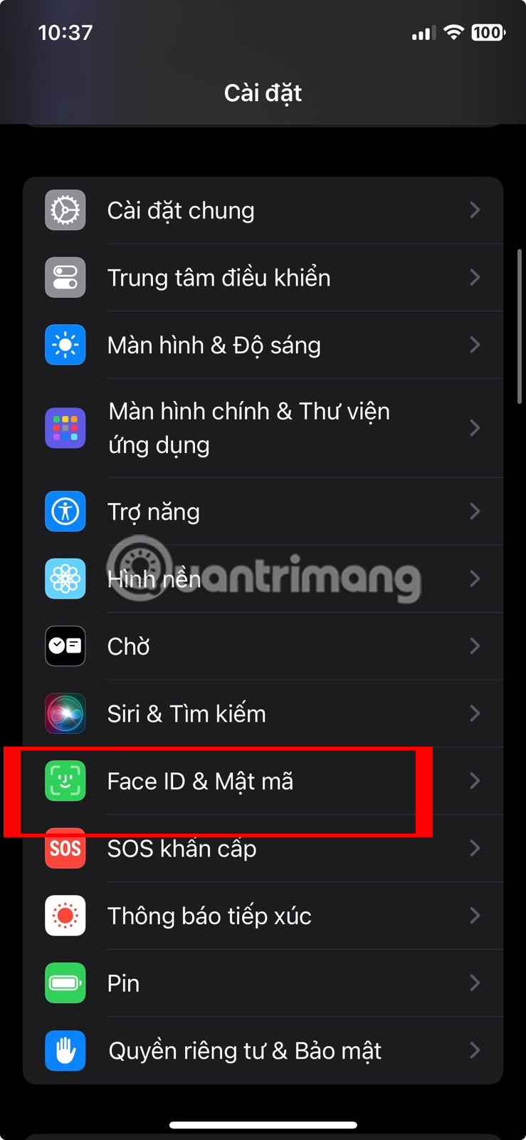 Chọn Face ID & Mật mã