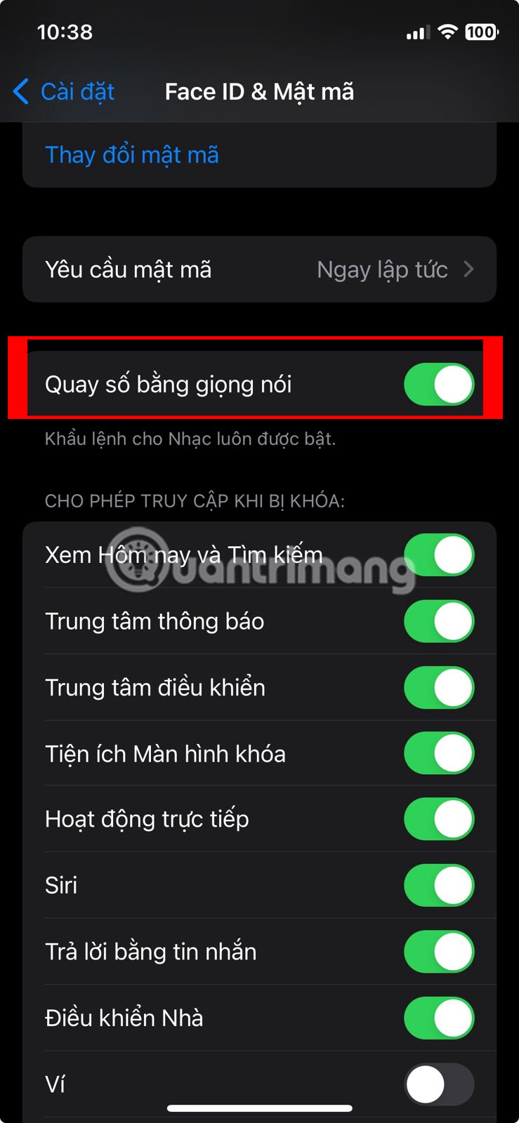Bật thanh trượt Quay số bằng giọng nói