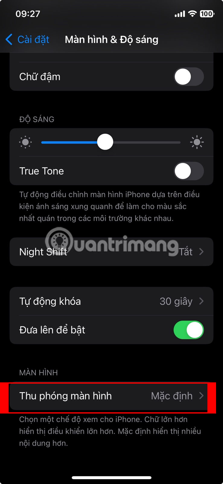 Nhấn vào Thu phóng màn hình