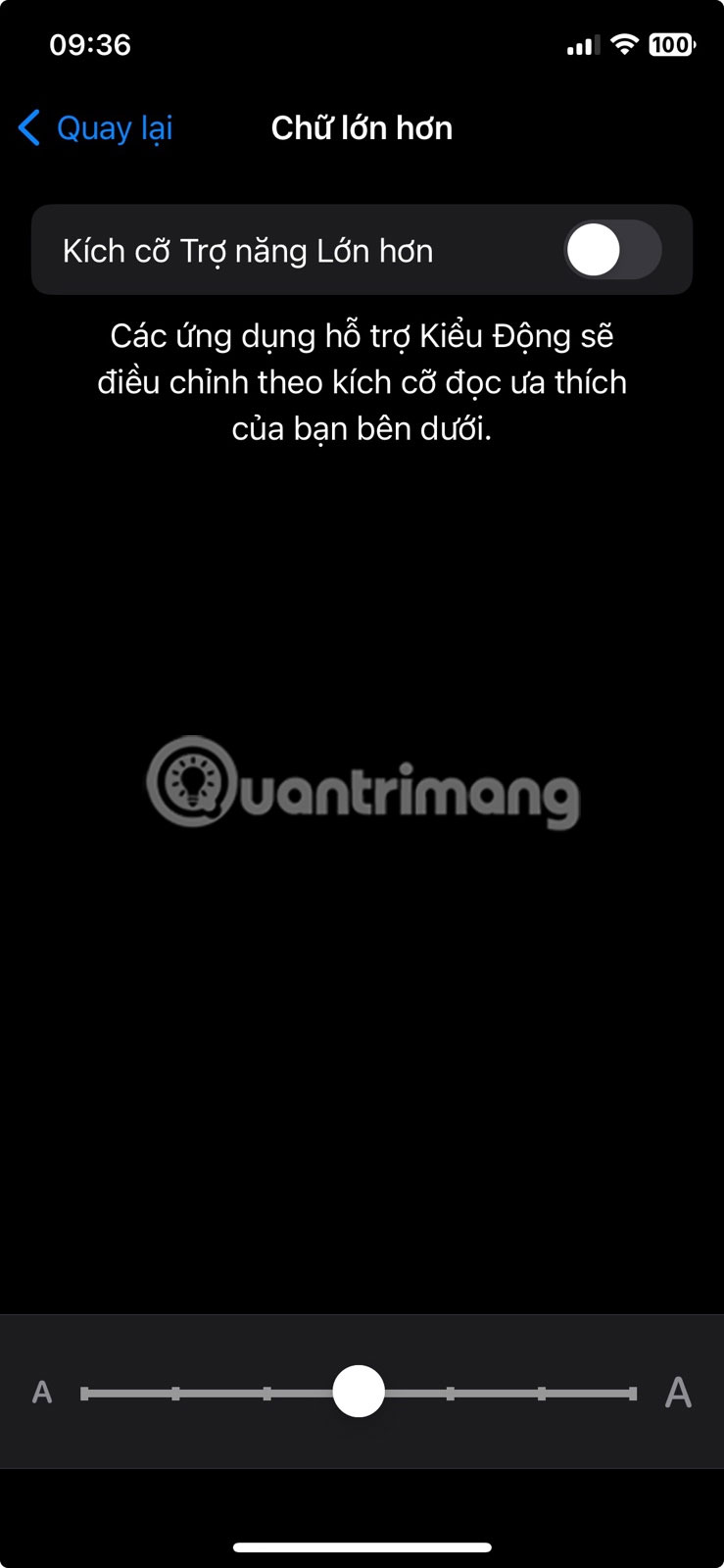 Điều chỉnh thanh trượt để chọn kích thước văn bản bạn muốn