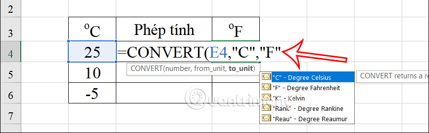 Hàm Convert trong Excel