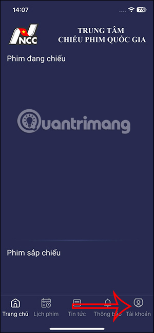 Tài khoản trên app đặt vé rạp Quốc gia