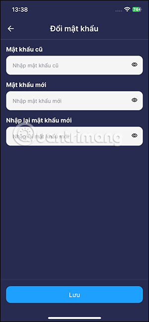 Đổi mật khẩu tài khoản app đặt vé rạp Quốc gia