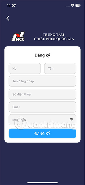 Tạo tài khoản trên app đặt vé xem phim rạp Quốc gia