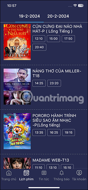 Lịch chiếu phim Quốc gia