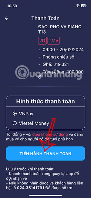 Thanh toán vé xem phim rạp Quốc gia