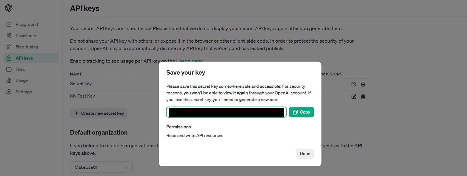 Trang key API OpenAI