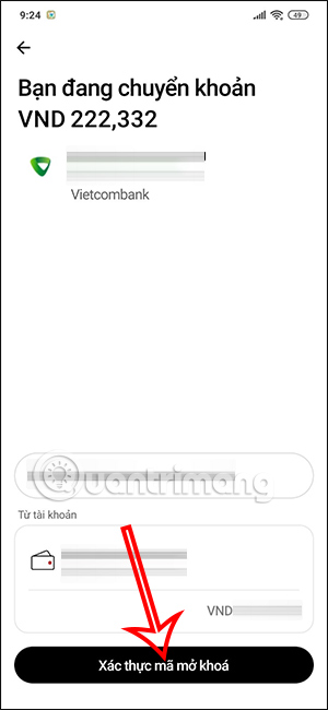 Xác thực chuyển tiền trên Zalo