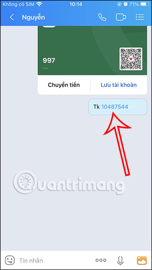 Tin nhắn thông tin thanh toán 