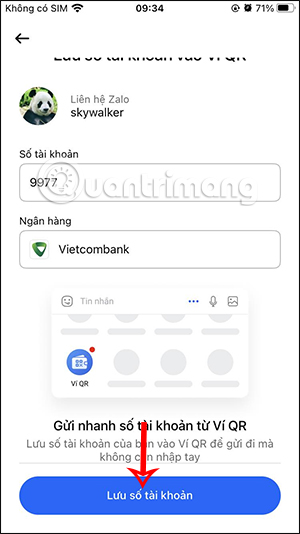 Lưu thông tin thanh toán trên Zalo