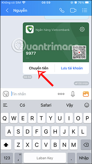 Chuyển tiền trên Zalo 