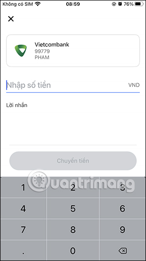 Nhập số tiền cần chuyển