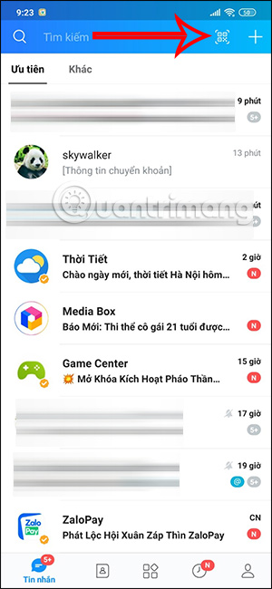 Biểu tượng mã QR trên Zalo