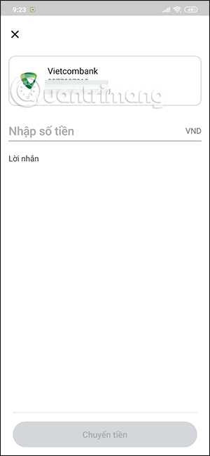 Nhập số tiền muốn chuyển
