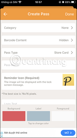 Chỉnh thông tin thẻ trên Pass2U