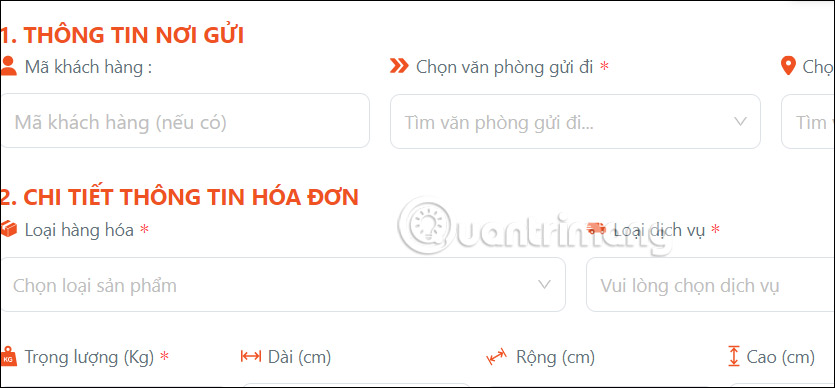 Thông tin đơn hàng vận chuyển Phương Trang