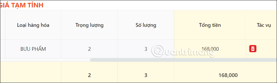 Cước phí vận chuyển Phương Trang